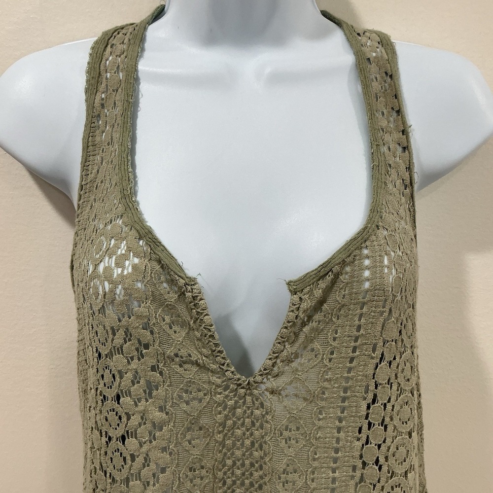 Hollister Crochet Lace Tank Top Boho Festival Hippie Olive Green Size Small - Picture 3 of 5